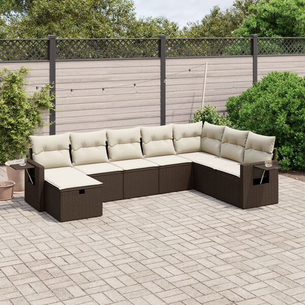 vidaXL 8 Piece Garden Sofa Set with Cushions Brown Poly Rattan
