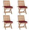vidaXL Folding Garden Chairs with Cushions 4 pcs Solid Teak Wood