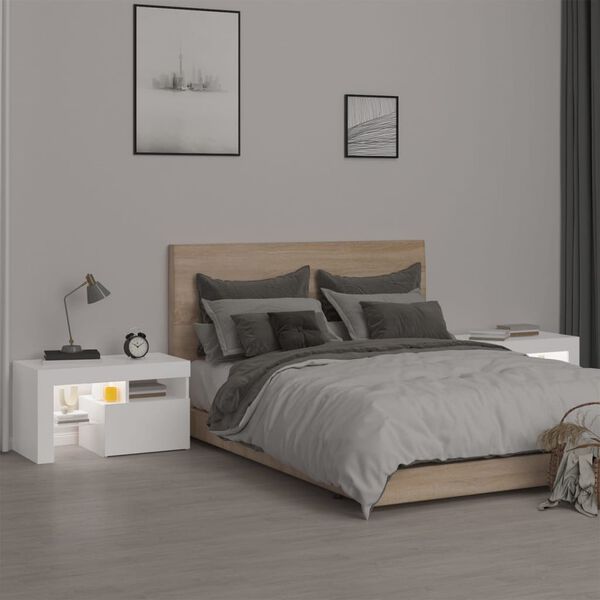 vidaXL Bedside Cabinets 2 pcs with LED Lights White 70x36.5x40 cm