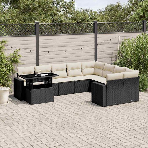 vidaXL 10 Piece Garden Sofa Set with Cushions Black Poly Rattan