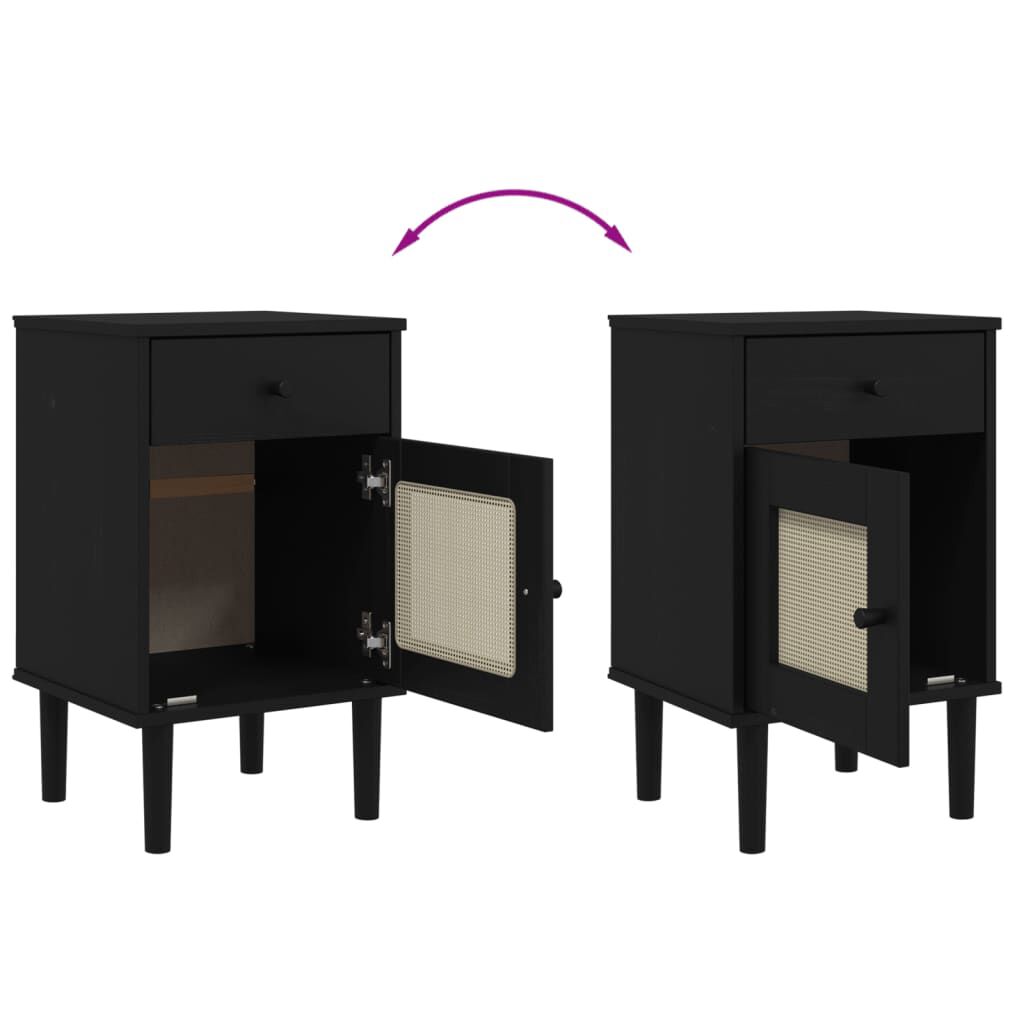 vidaXL Bedside Cabinet SENJA Rattan Look Black 40x35x65 cm Solid Wood Pine