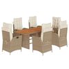 vidaXL 7 Piece Garden Dining Set with Cushions Beige Poly Rattan