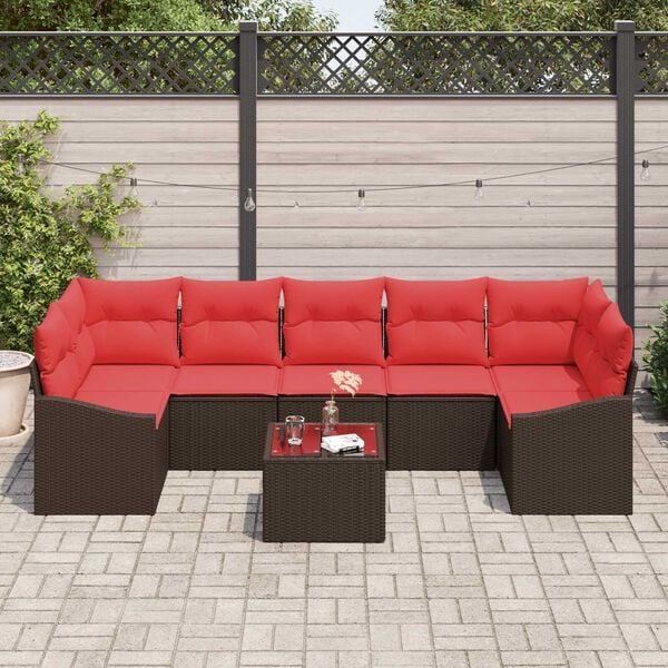 vidaXL 8 Piece Garden Sofa Set with Cushions Brown Poly Rattan