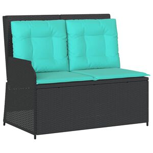 vidaXL Reclining Garden Bench with Cushions Black Poly Rattan