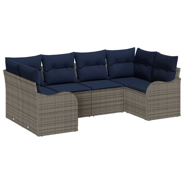 vidaXL 6 Piece Garden Sofa Set with Cushions Grey Poly Rattan