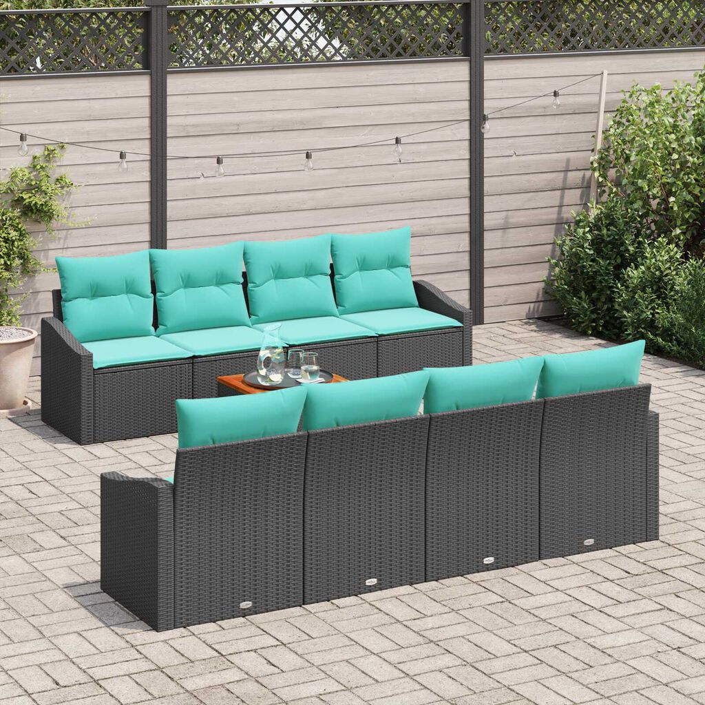 vidaXL 9 Piece Garden Sofa Set with Cushions Black Poly Rattan Acacia