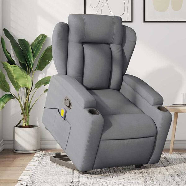 vidaXL Stand up Massage Recliner Chair Light Grey Fabric