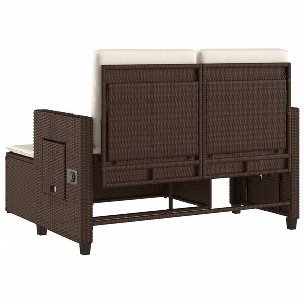vidaXL Reclining Garden Bench with Cushions Brown Poly Rattan
