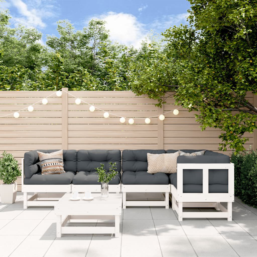 vidaXL 6 Piece Garden Lounge Set with Cushions White Solid Wood