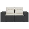 vidaXL Garden Sofa with Cushions 2-Seater Black Poly Rattan
