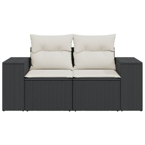 vidaXL Garden Sofa with Cushions 2-Seater Black Poly Rattan