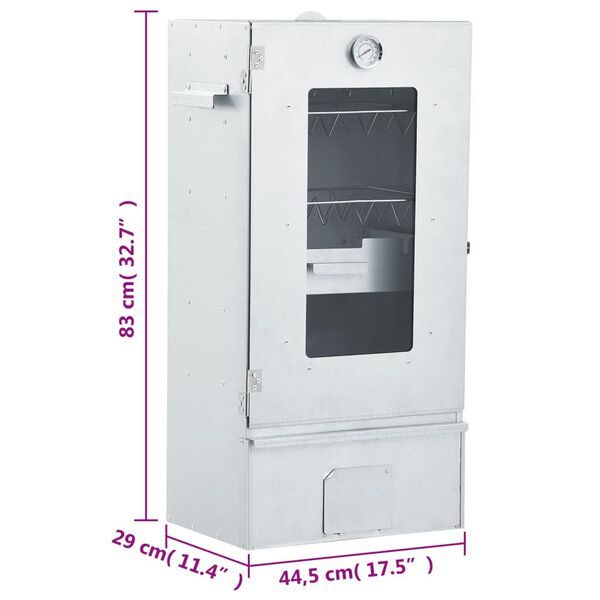 vidaXL BBQ Oven Smoker with Wood Chips 44.5x29x110 cm Galvanised steel