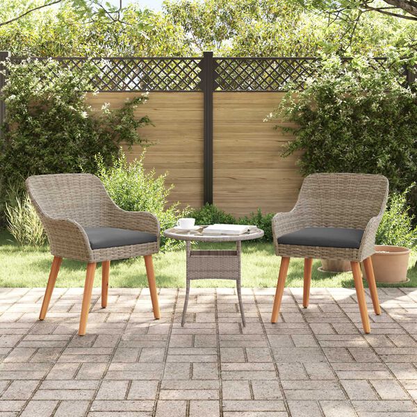 vidaXL Garden Chairs with Cushions 2 pcs Black Poly Rattan