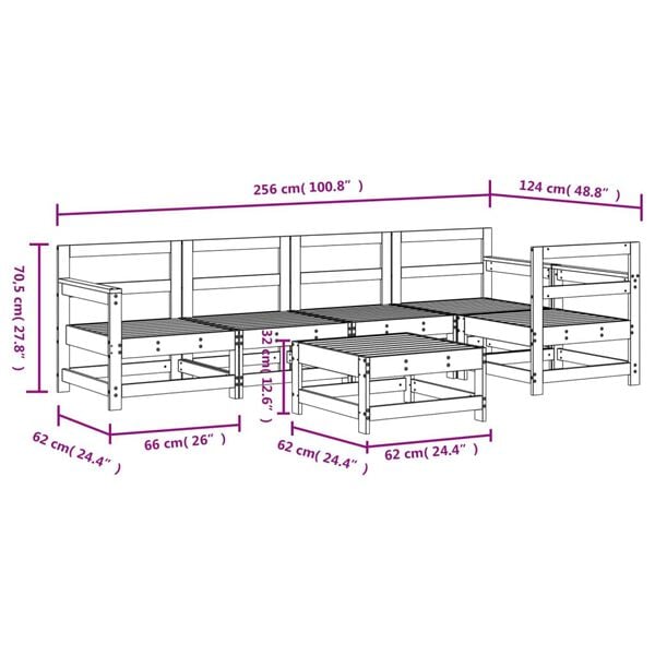 vidaXL 6 Piece Garden Lounge Set White Solid Wood Pine