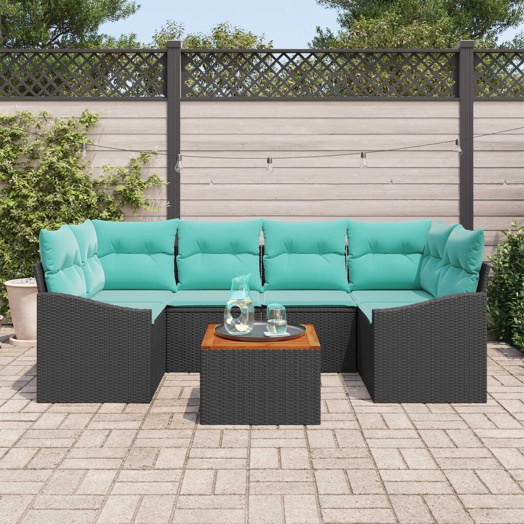 vidaXL Garden Sofa Set 7 pcs Black, turquoise