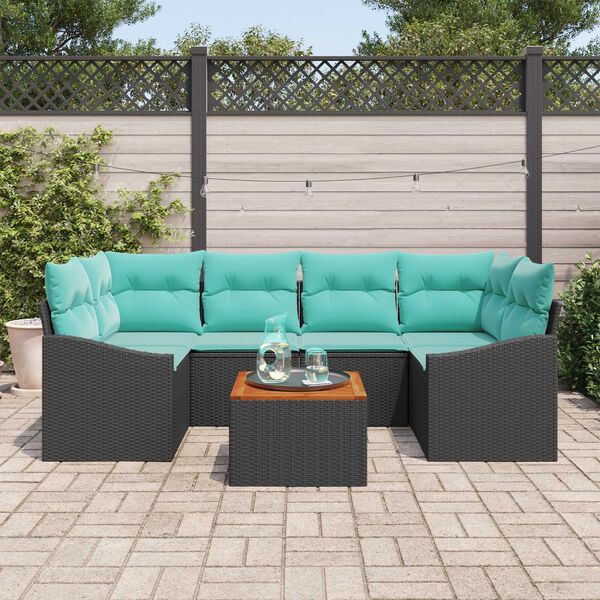 vidaXL Garden Sofa Set 7 pcs Black, turquoise