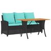 vidaXL Garden Sofa 3-Seater with Cushions&Table Black Poly Rattan
