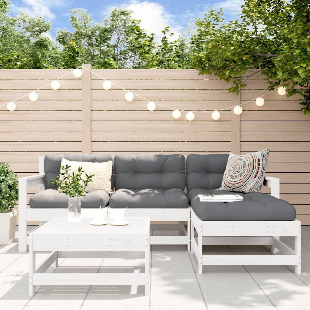 vidaXL 5 Piece Garden Lounge Set White Solid Wood Pine