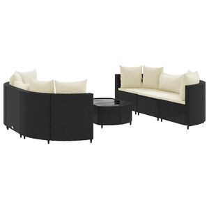 vidaXL 7 Piece Garden Sofa Set with Cushions Black Poly Rattan
