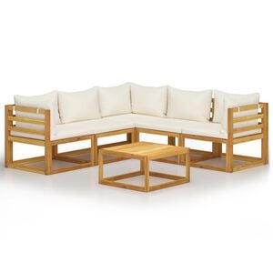 vidaXL 6 Piece Garden Lounge Set with Cushion Cream Solid Acacia Wood