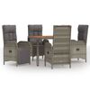 vidaXL 5 Piece Garden Dining Set with Cushions Grey Poly Rattan