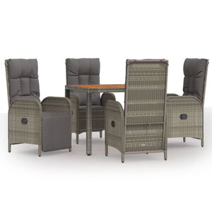 vidaXL 5 Piece Garden Dining Set with Cushions Grey Poly Rattan