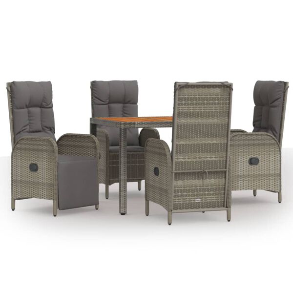 vidaXL 5 Piece Garden Dining Set with Cushions Grey Poly Rattan