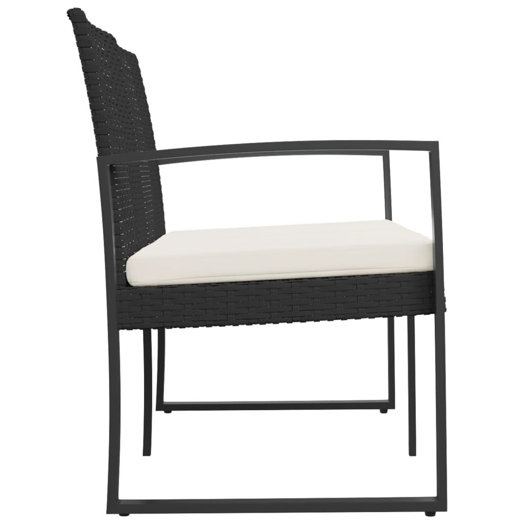 vidaXL 2-Seater Garden Bench with Cushions Black PP Rattan
