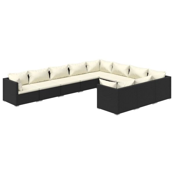 vidaXL 10 Piece Garden Lounge Set with Cushions Poly Rattan Black