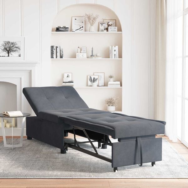 vidaXL Sofa Bed 3-in-1 Pull-Out Design Dark Grey Velvet