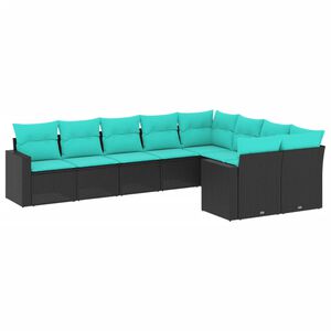 vidaXL 9 Piece Garden Sofa Set with Cushions Black Poly Rattan