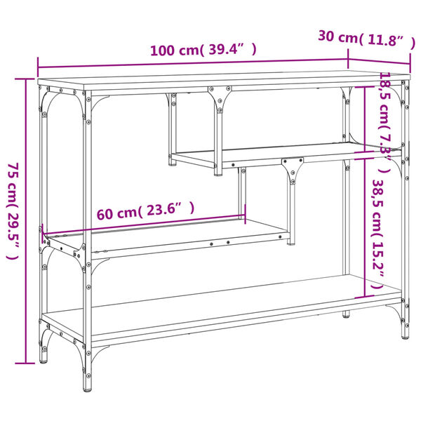 vidaXL Console Table Smoked Oak 100x30x75 cm Engineered Wood