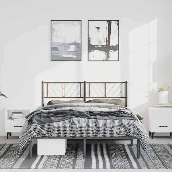 vidaXL Metal Bed Frame without Mattress with Headboard Black 135x190cm