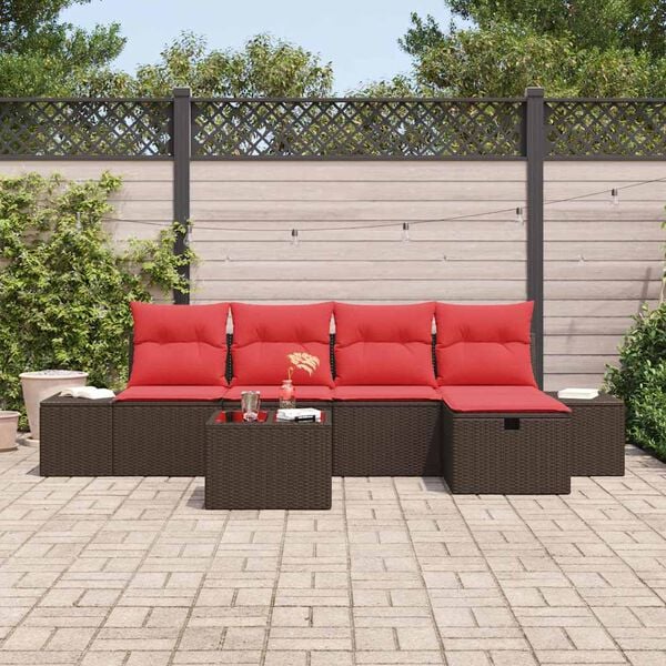 vidaXL Garden Sofa Set with Cushion 6 pcs Brown Poly Rattan