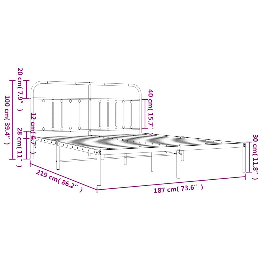 vidaXL Metal Bed Frame without Mattress with Headboard White 183x213cm