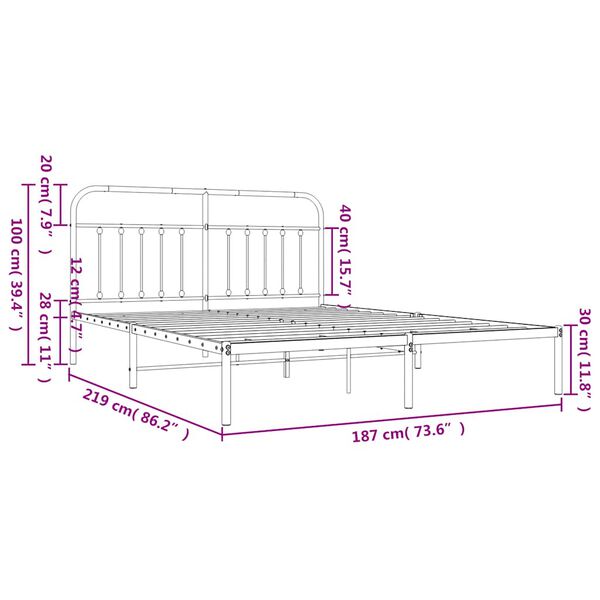 vidaXL Metal Bed Frame without Mattress with Headboard White 183x213cm