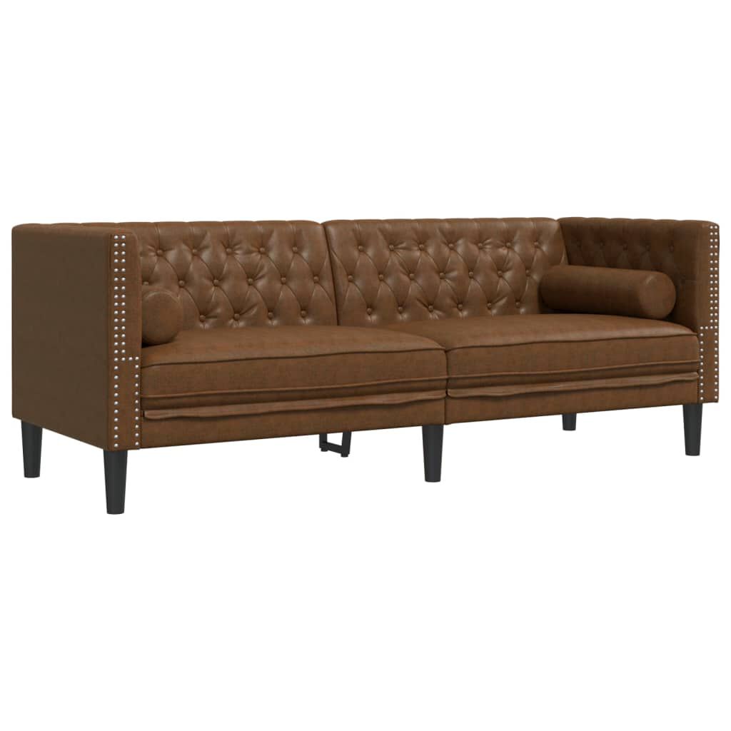 vidaXL Chesterfield Sofa with Bolsters 3-Seater Brown Faux Suede Leather