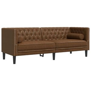 vidaXL Chesterfield Sofa with Bolsters 3-Seater Brown Faux Suede Leather