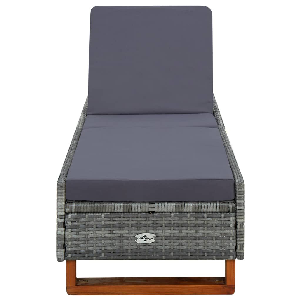 vidaXL Sunbed with Cushion Poly Rattan Grey