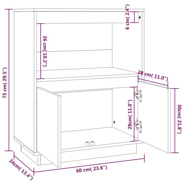 vidaXL Sideboard Honey Brown 60x34x75 cm Solid Wood Pine