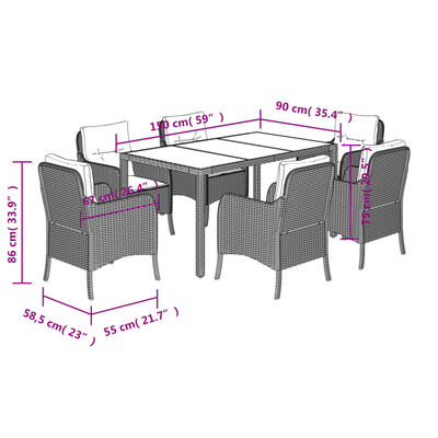 vidaXL 7 Piece Garden Dining Set with Cushions Black Poly Rattan