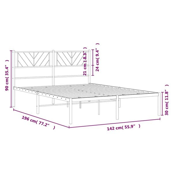 vidaXL Metal Bed Frame without Mattress with Headboard Black 135x190cm