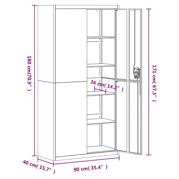 vidaXL File Cabinet Anthracite 90x40x180 cm Steel