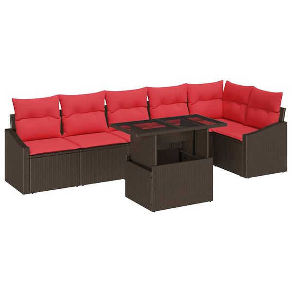vidaXL Garden Sofa Set with Cushion with Storage 7 pcs Brown and red