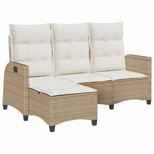 vidaXL Reclining Garden Sofa with Cushions L-shaped Beige Poly Rattan