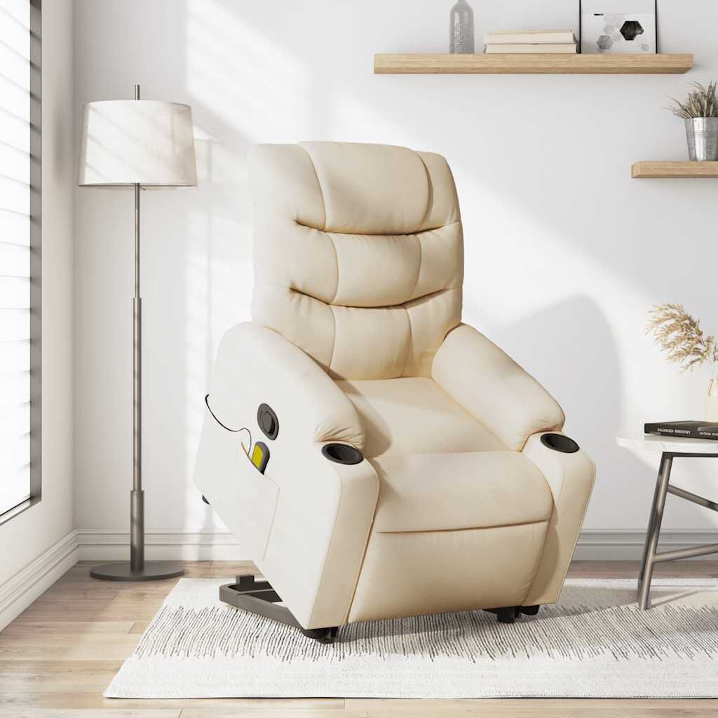 vidaXL Stand up Massage Recliner Chair Cream Fabric