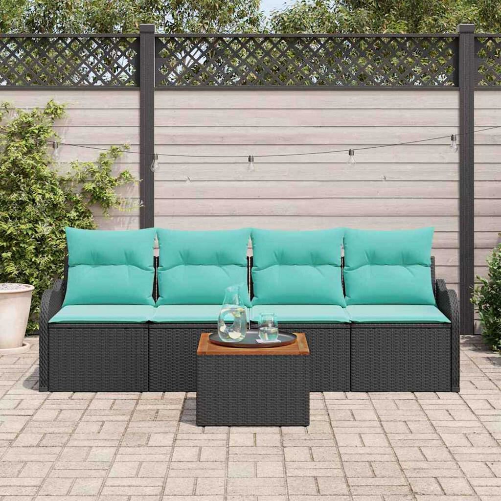 vidaXL Garden Sofa Set 5 pcs Black Poly rattan