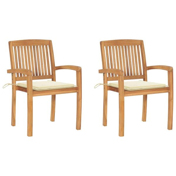 vidaXL Garden Chairs 2 pcs with Cream Cushions Solid Teak Wood