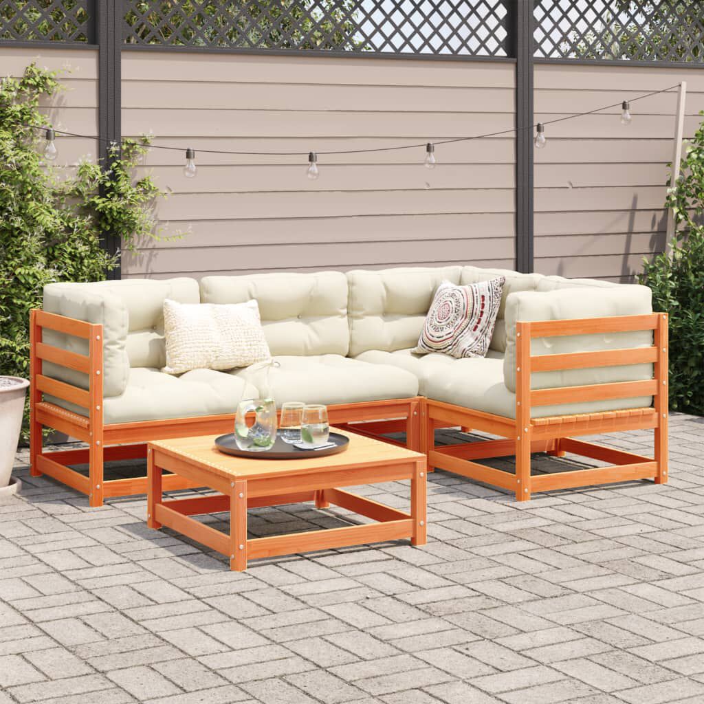 vidaXL 5 Piece Garden Sofa Set with Cushions Wax Brown Solid Wood Pine