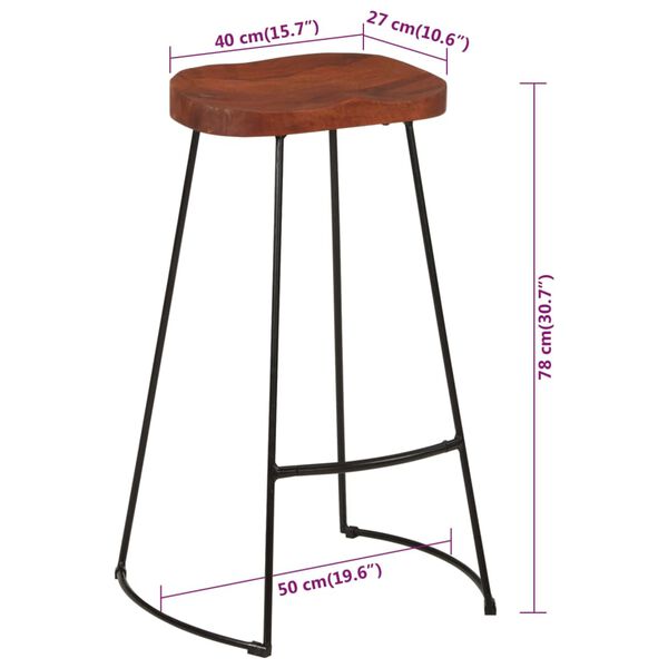 vidaXL Gavin Bar Stools 2 pcs 50x40x78 cm Solid Wood Mango